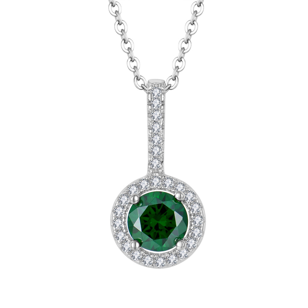 Runder Halo-Smaragd-Anhänger mit Kette