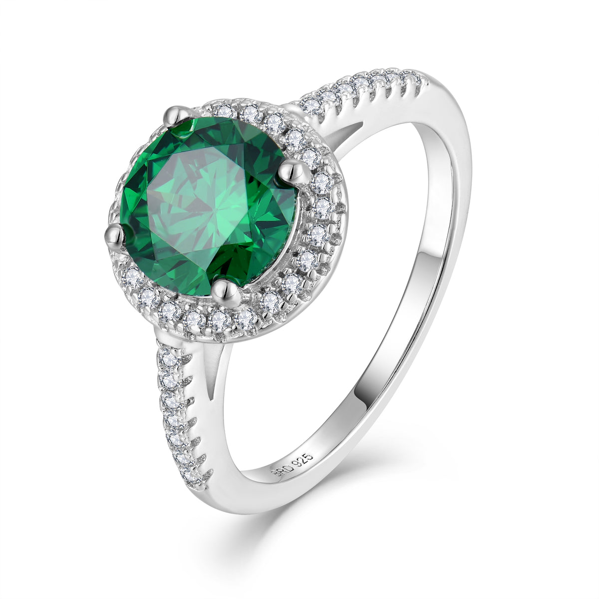 Runder Halo-Smaragdring
