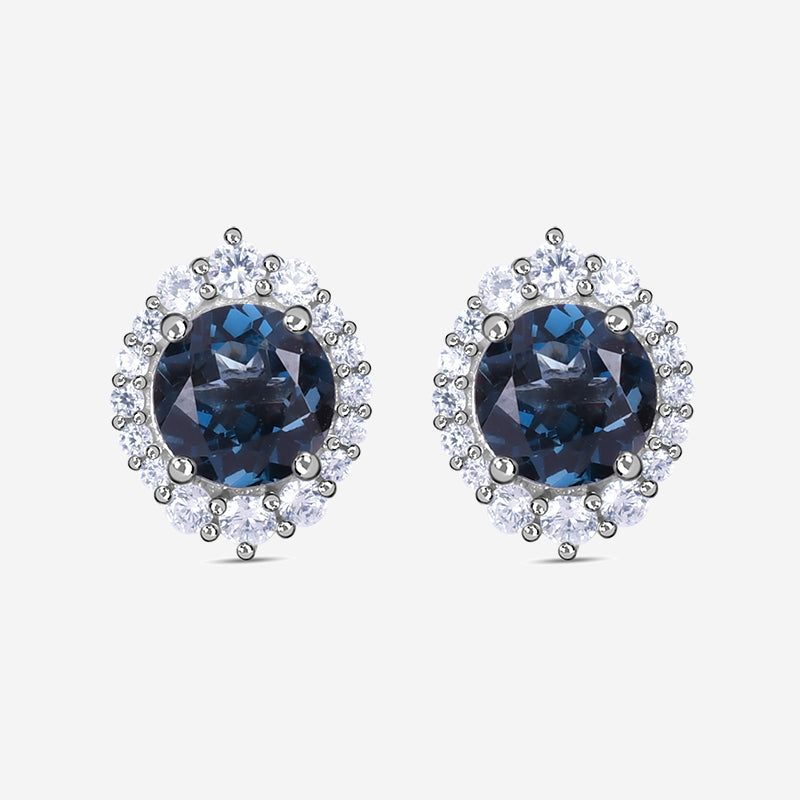 Natural London Blue Topaz Princess Earrings In 925 Sterling Silver