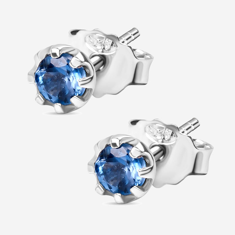 Natural London Blue Topaz 4mm Round Stud Earrings In 925 Sterling Silver