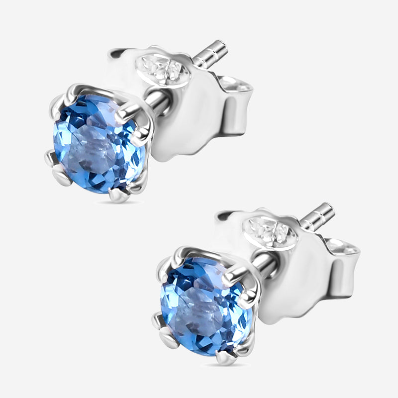 Natural London Blue Topaz 4mm Round Stud Earrings In 925 Sterling Silver