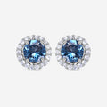 Natural London Blue Topaz Halo Round Stud Earrings In 925 Sterling Silver