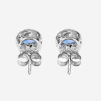 Natural London Blue Topaz Halo Round Stud Earrings In 925 Sterling Silver