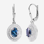 Natural London Blue Topaz Double Halo Dangle Earrings In 925 Sterling Silver