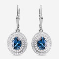 Natural London Blue Topaz Double Halo Dangle Earrings In 925 Sterling Silver