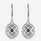 Natural London Blue Topaz Double Halo Dangle Earrings In 925 Sterling Silver
