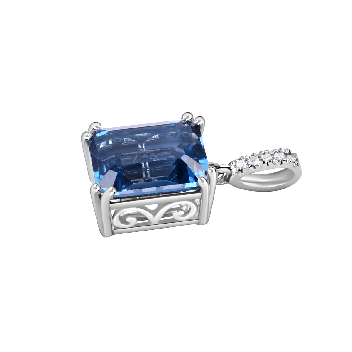 Natural London Blue Topaz Rectangular Shape Pendant In 925 Sterling Silver