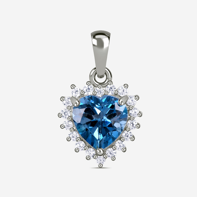 Natural London Blue Topaz Heart Pendant In 925 Sterling Silver