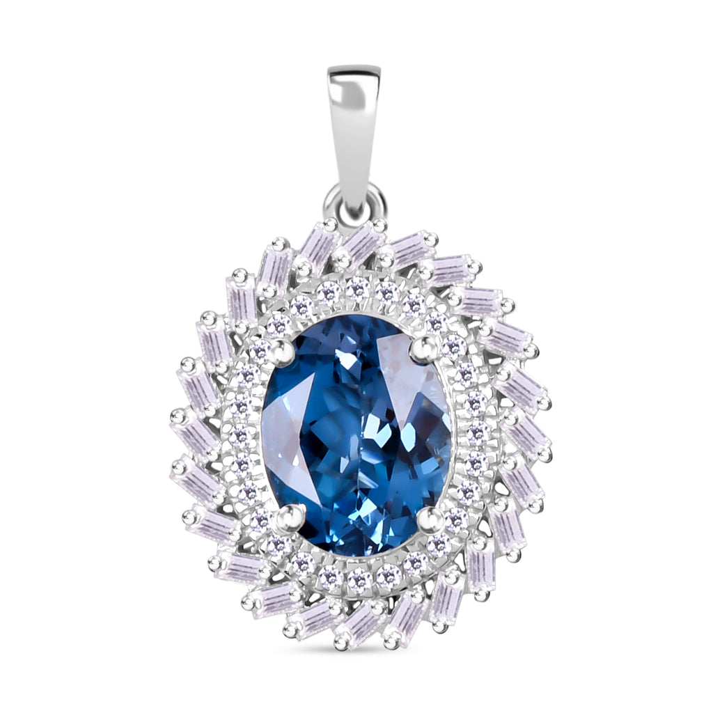 Natural London Blue Topaz Cocktail Pendant In 925 Sterling Silver