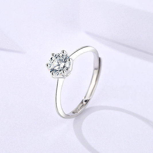 Round Solitaire Silver Adjustable Ring