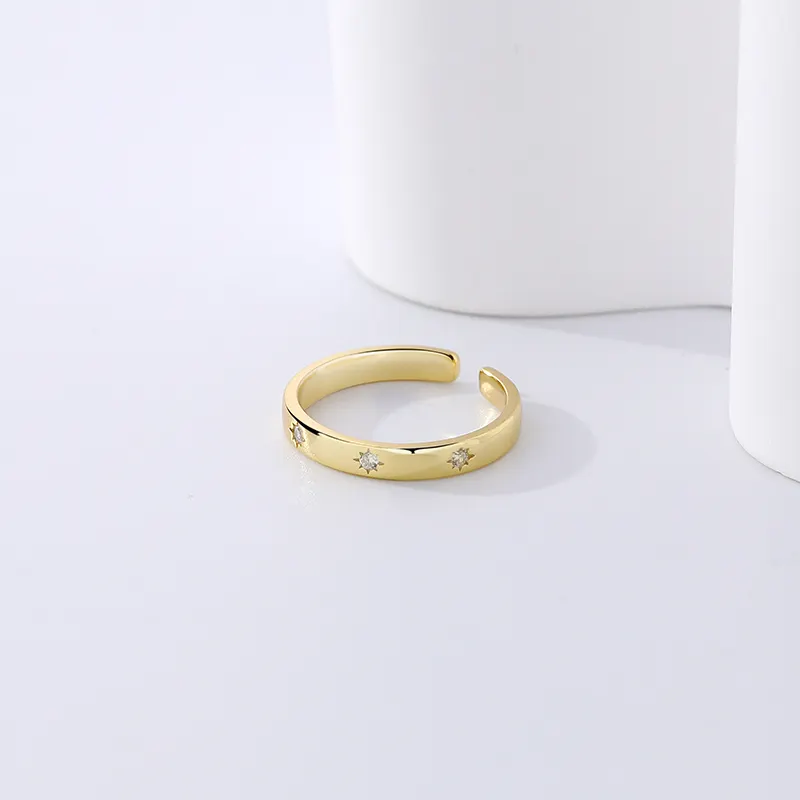 Gold Plated Star CZ Silver Ring