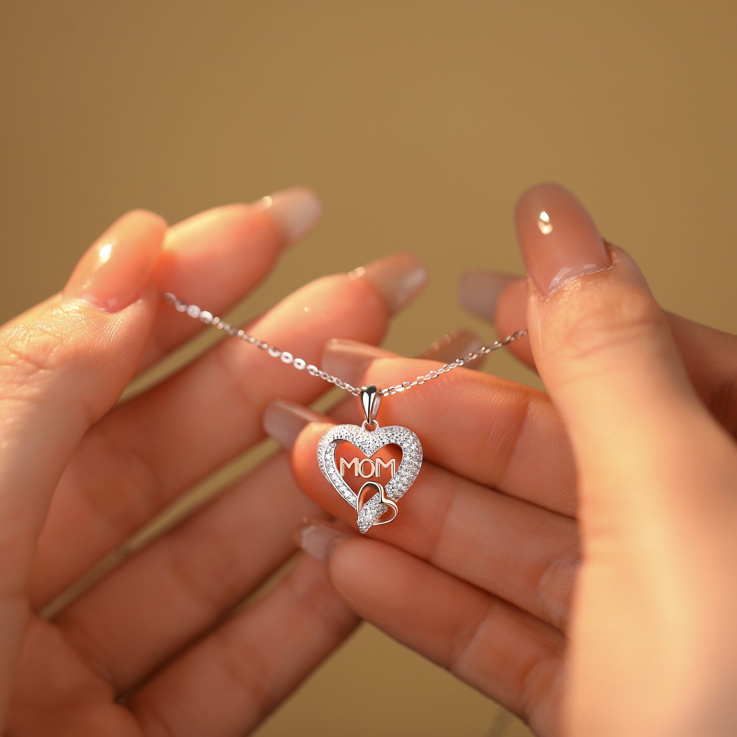 Rosegold Plated Dual Heart Mom Pendant With Chain In Sterling Silver
