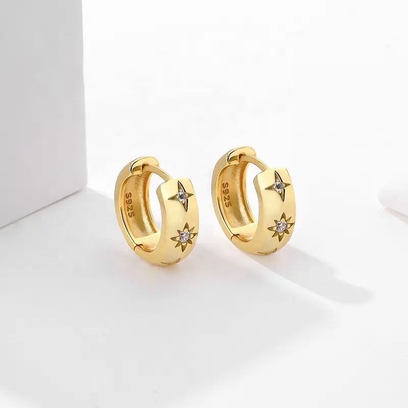 Gold Plated Hoop Earrings with Starburst Design