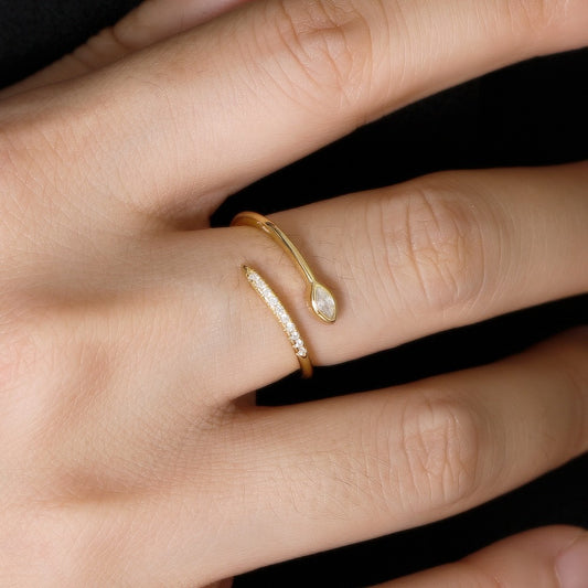 Elegant Gold CZ Open Ring