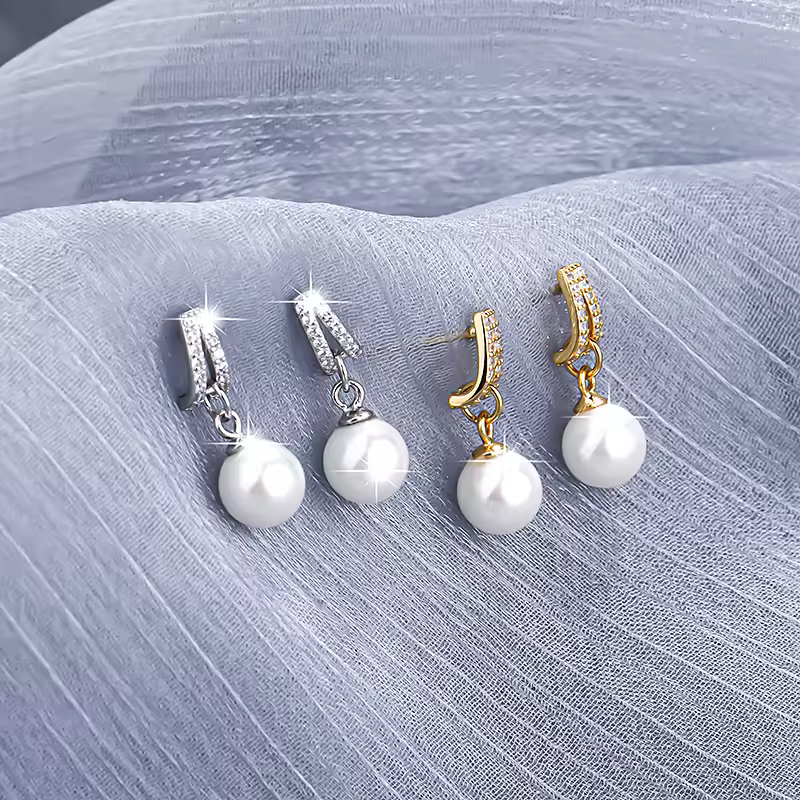 Minimalist Natural White Pearl Earrings In 925 Sterling Silver