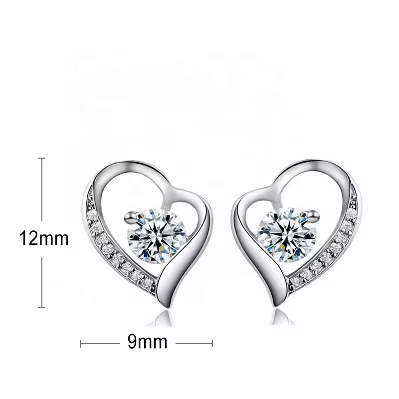 Sparkling Heart Stud Earrings In 925 Sterling Silver