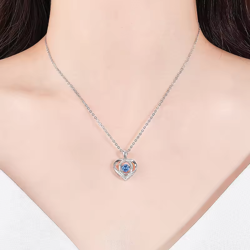 Sterling Silver Heart Pendant Necklace with Blue Gemstone