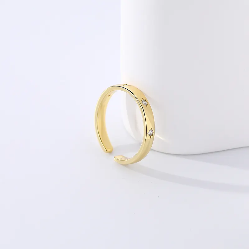 Gold Plated Star CZ Silver Ring