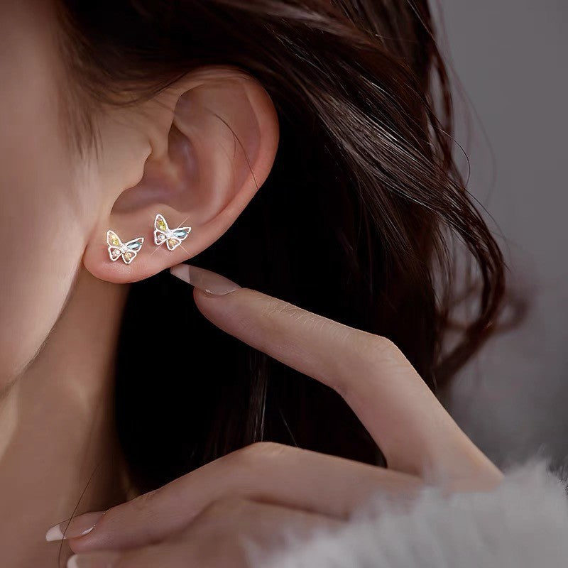 Multicolor CZ Butterfly Stud Earrings