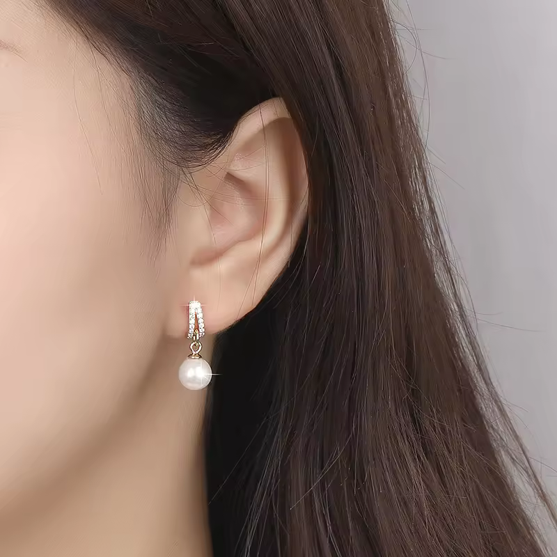 Minimalist Natural White Pearl Earrings In 925 Sterling Silver