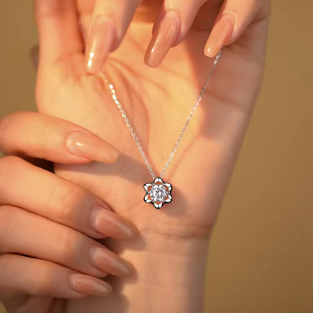 Blooming Flower CZ Necklace In 925 Sterling Silver