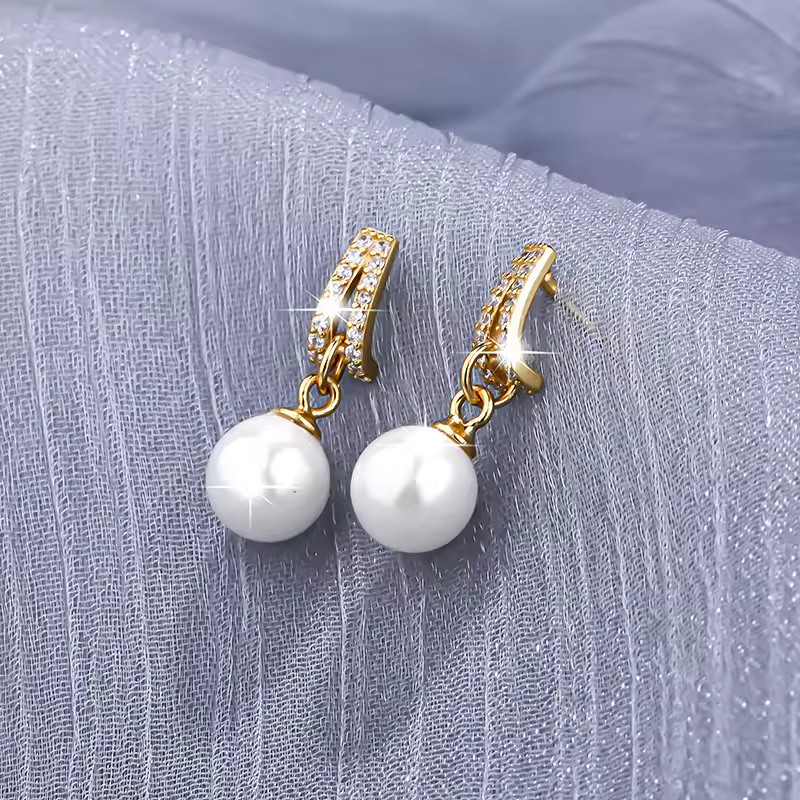 Minimalist Natural White Pearl Earrings In 925 Sterling Silver