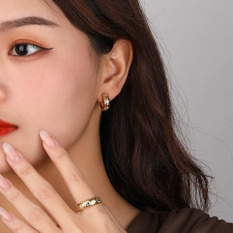 Gold Plated Hoop Earrings with Starburst Design