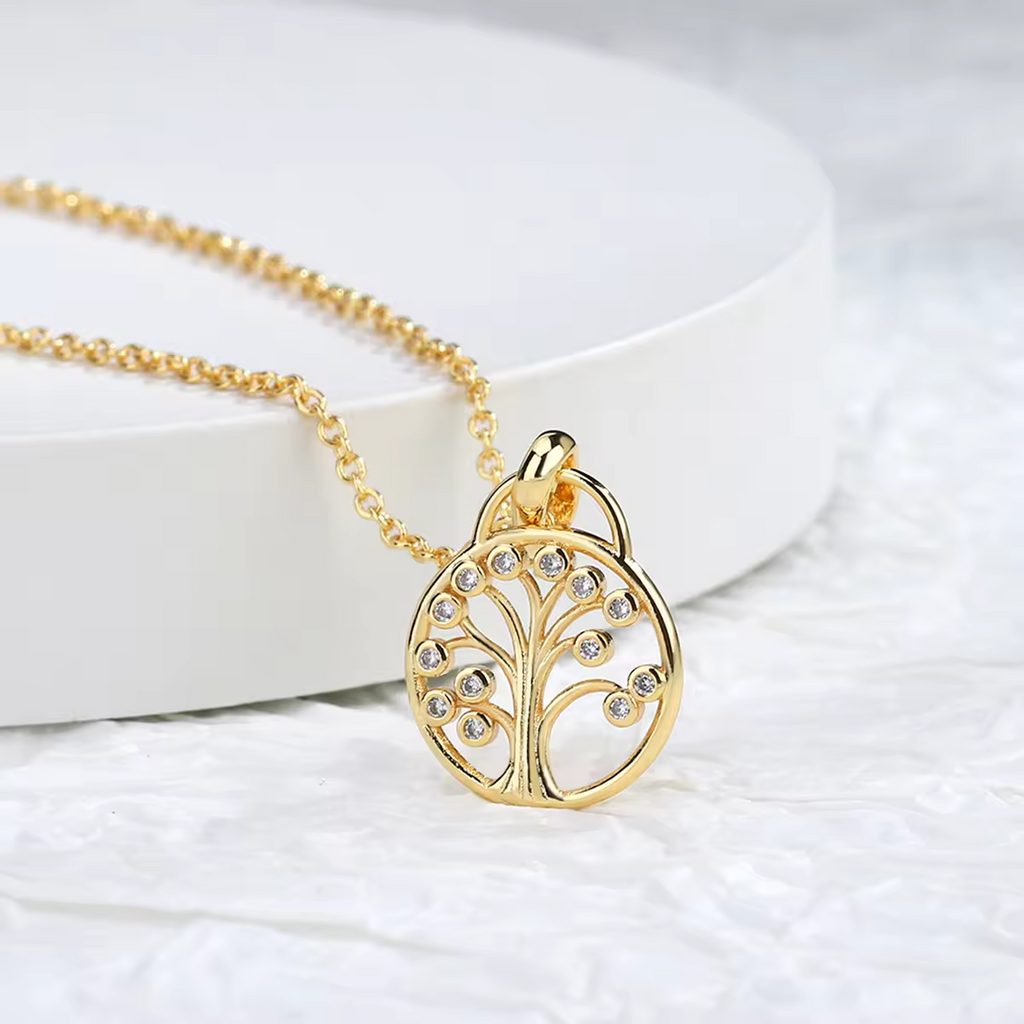 14k Gold Plated Tree Of Life Silver Necklace
