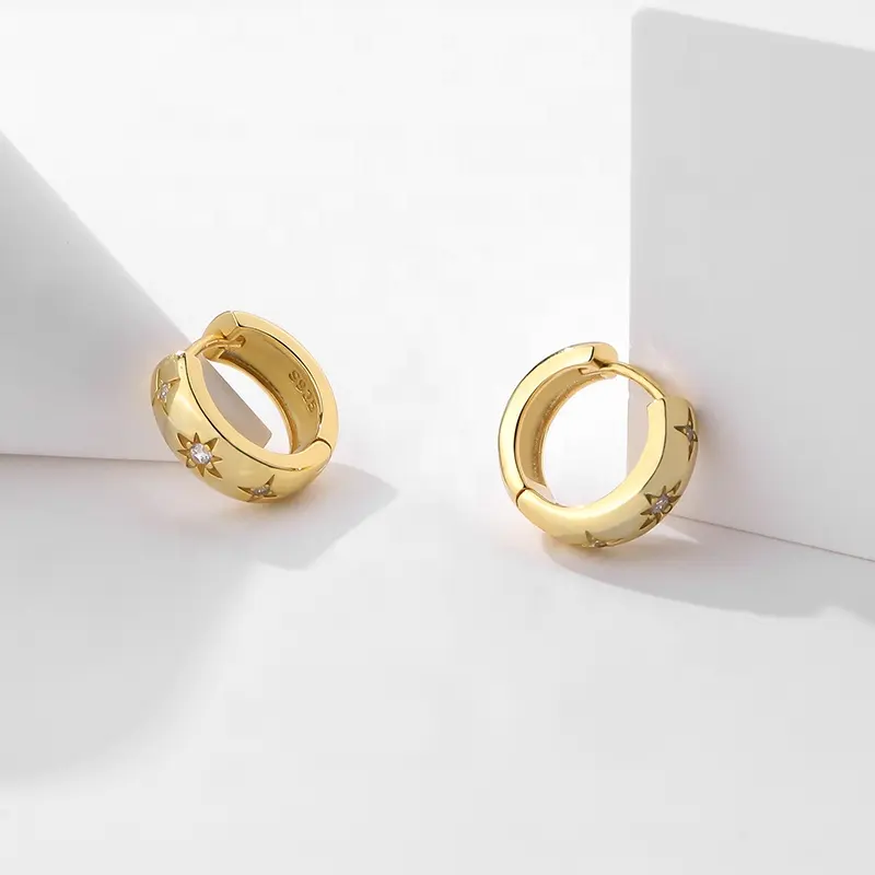 Gold Plated Hoop Earrings with Starburst Design