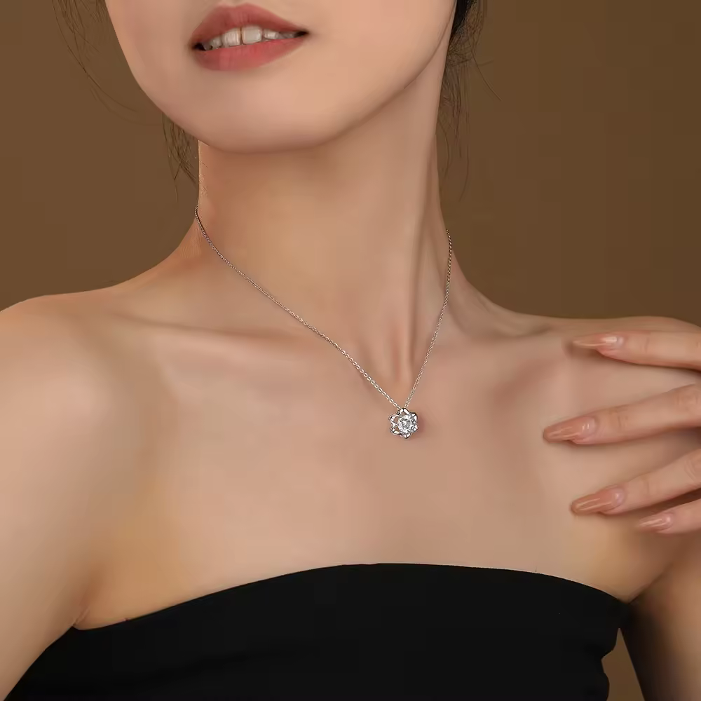 Blooming Flower CZ Necklace In 925 Sterling Silver