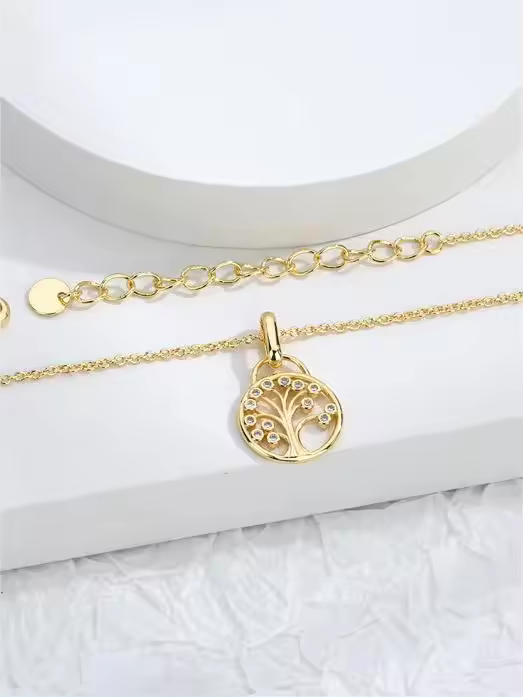 14k Gold Plated Tree Of Life Silver Necklace
