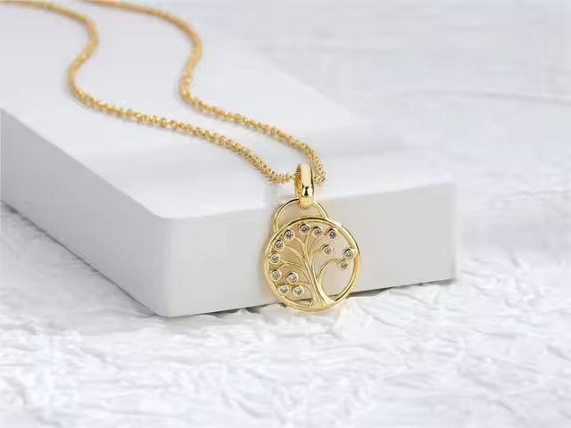 14k Gold Plated Tree Of Life Silver Necklace