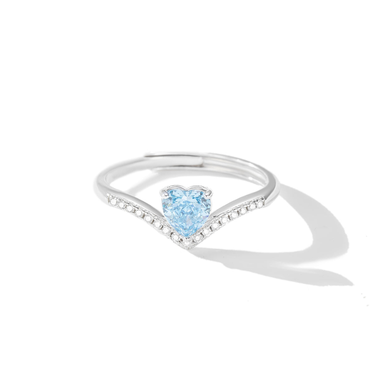 Aqua Heartstone Sterling Silver Ring (Adjustable)