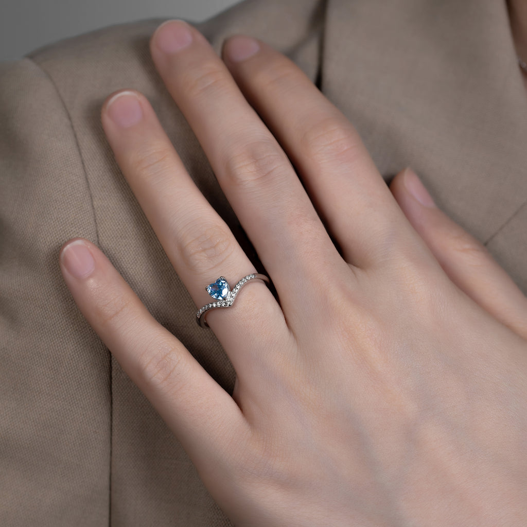 Aqua Heartstone Sterling Silver Ring (Adjustable)