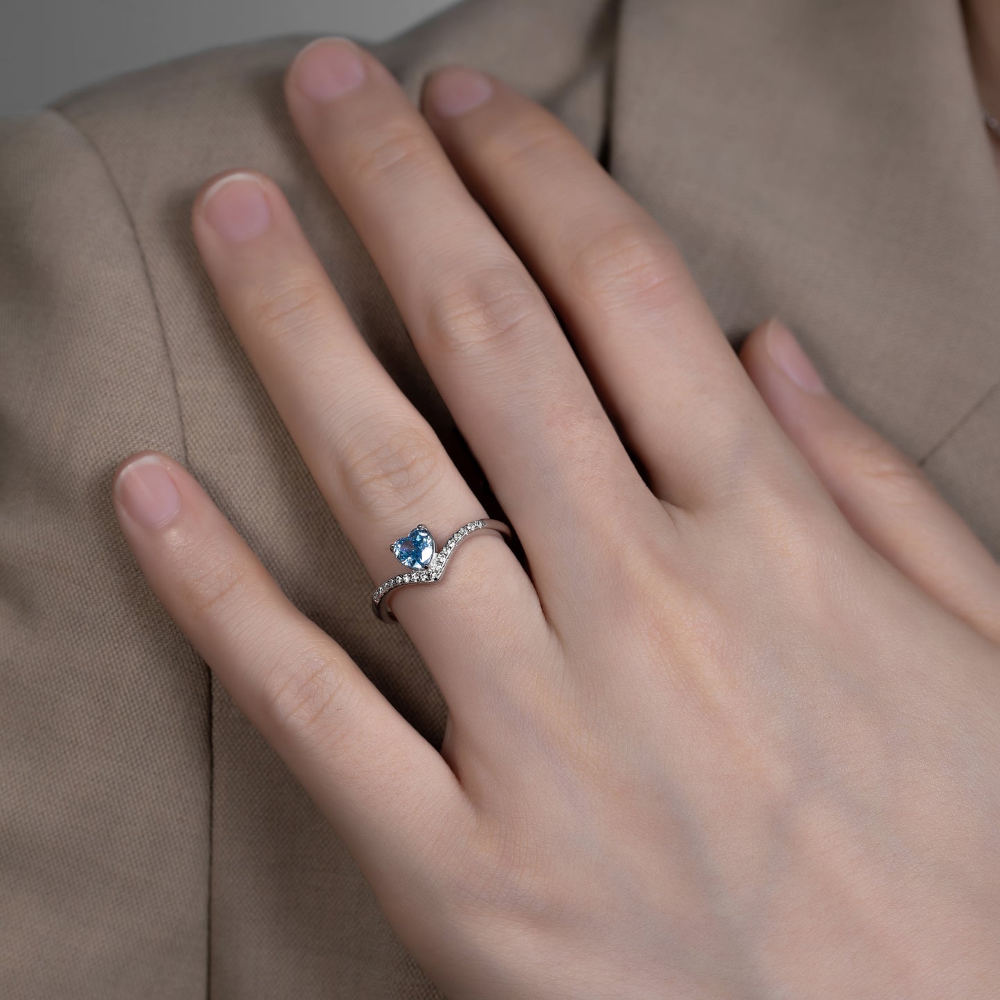 Aqua Heartstone Sterling Silver Ring (Adjustable)