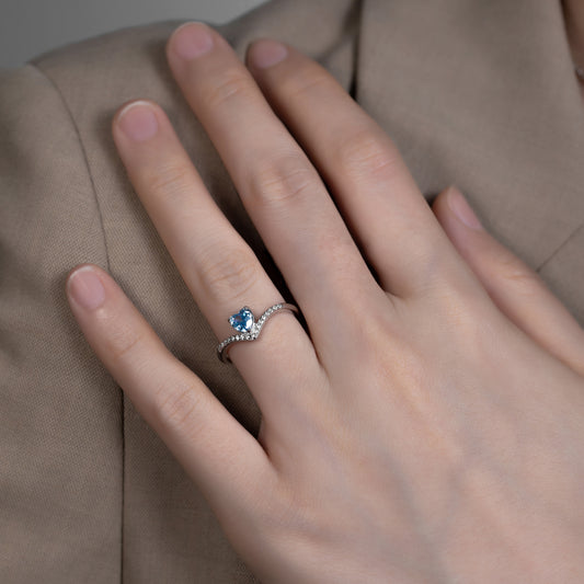 Aqua Heartstone Sterling Silver Ring (Adjustable)