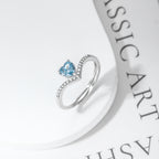 Aqua Heartstone Sterling Silver Ring (Adjustable)