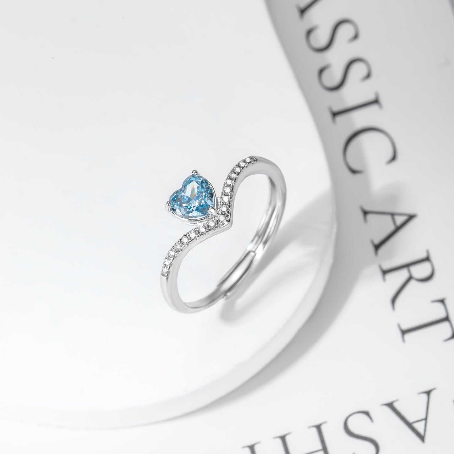 Aqua Heartstone Sterling Silver Ring (Adjustable)