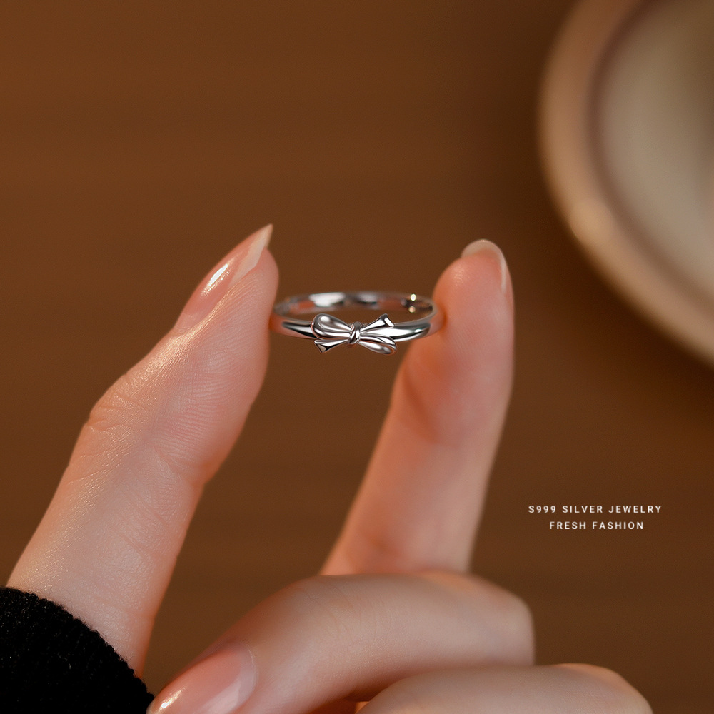 Minimalist Bow Shape Adjustable Ring In 925 Sterling Silver (Adjustable)