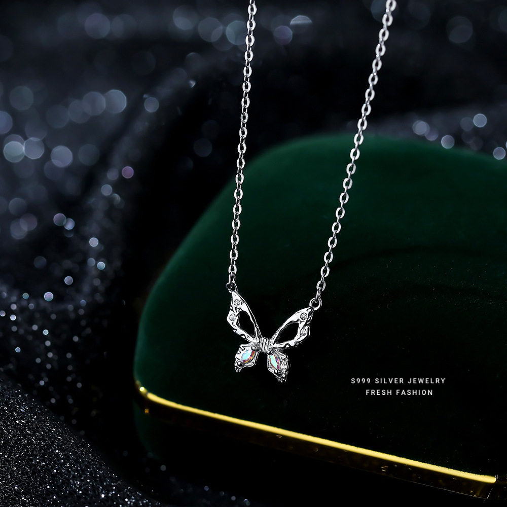 925 Sterling Silver Radiant Diamond Cz Butterfly Necklace For Women & Girls