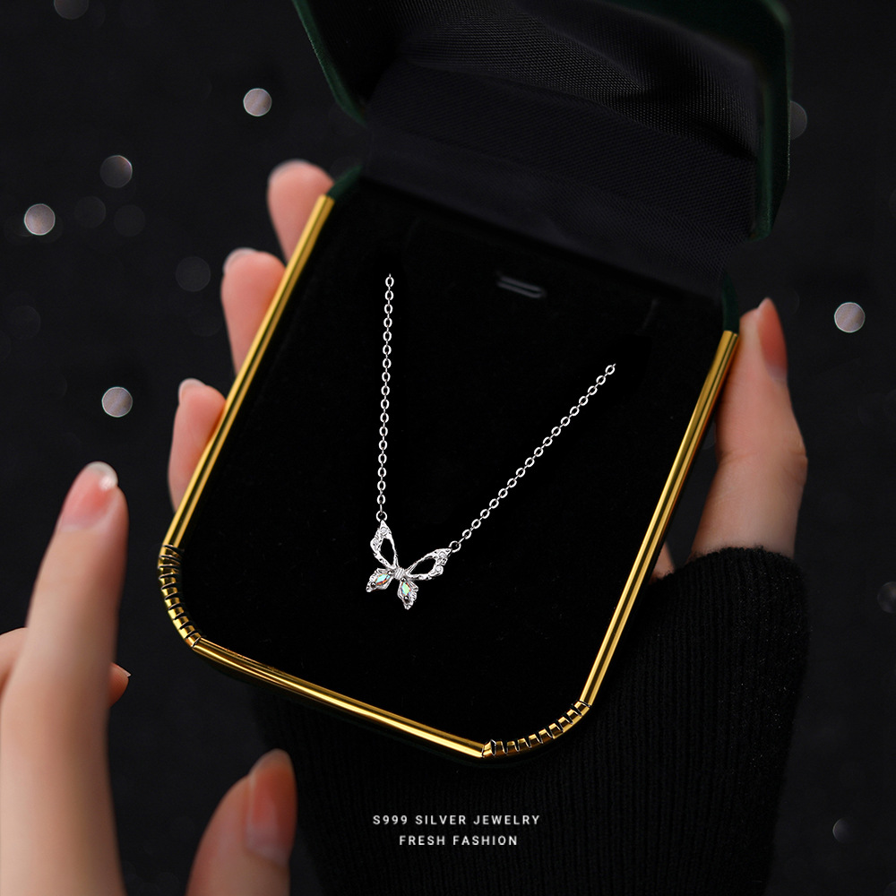 925 Sterling Silver Radiant Diamond Cz Butterfly Necklace For Women & Girls