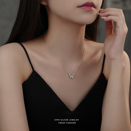 925 Sterling Silver Radiant Diamond Cz Butterfly Necklace For Women & Girls