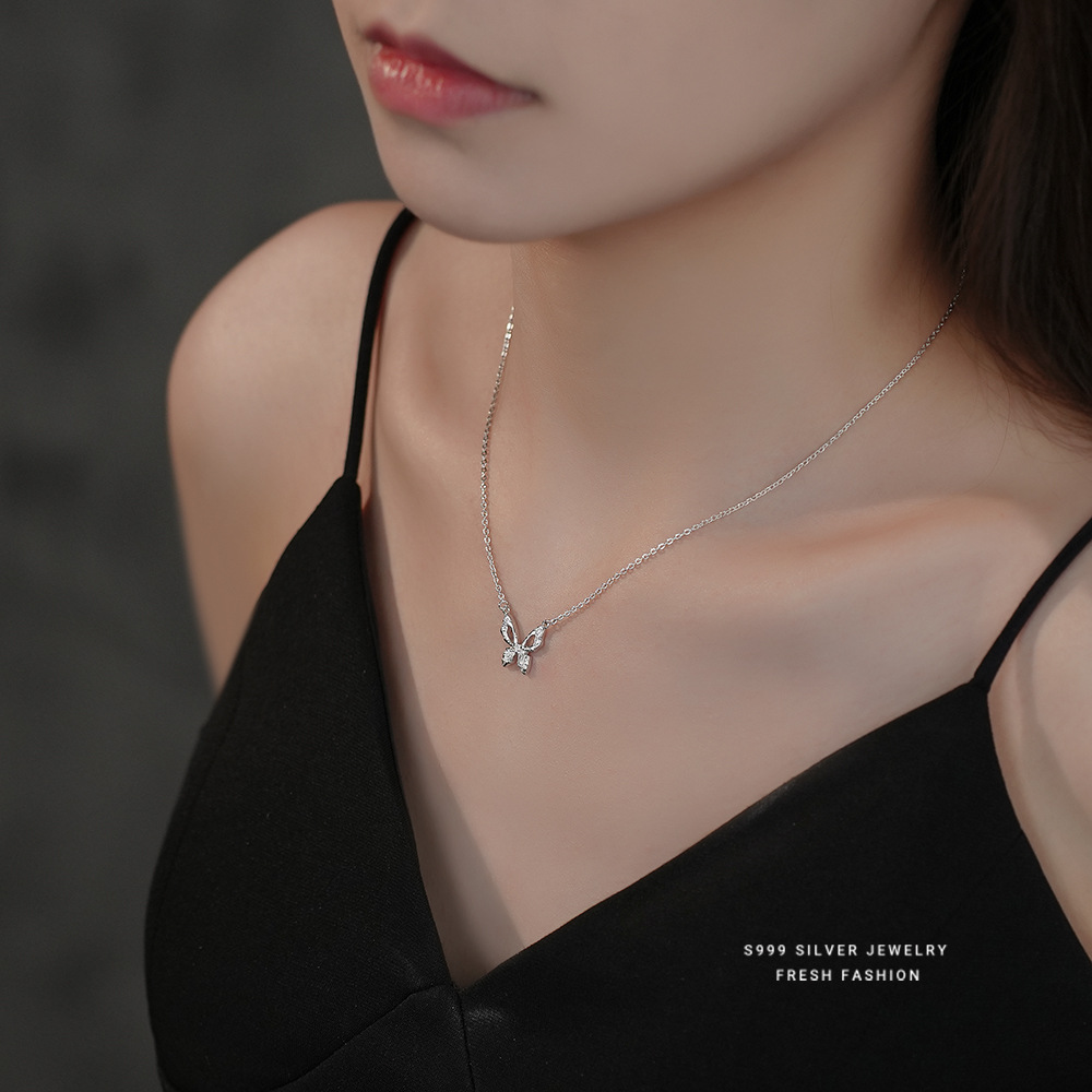 925 Sterling Silver Radiant Diamond Cz Butterfly Necklace For Women & Girls