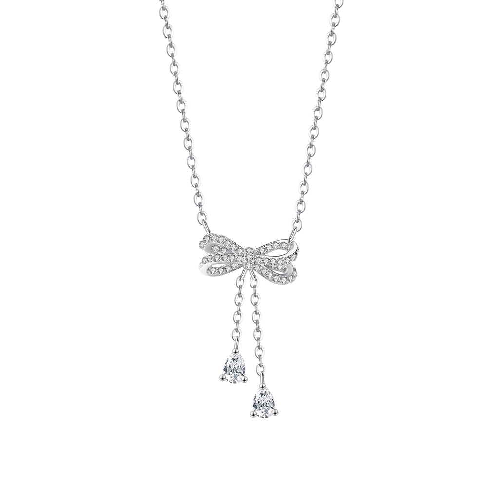 Diamond Cz Studded Bow Necklace