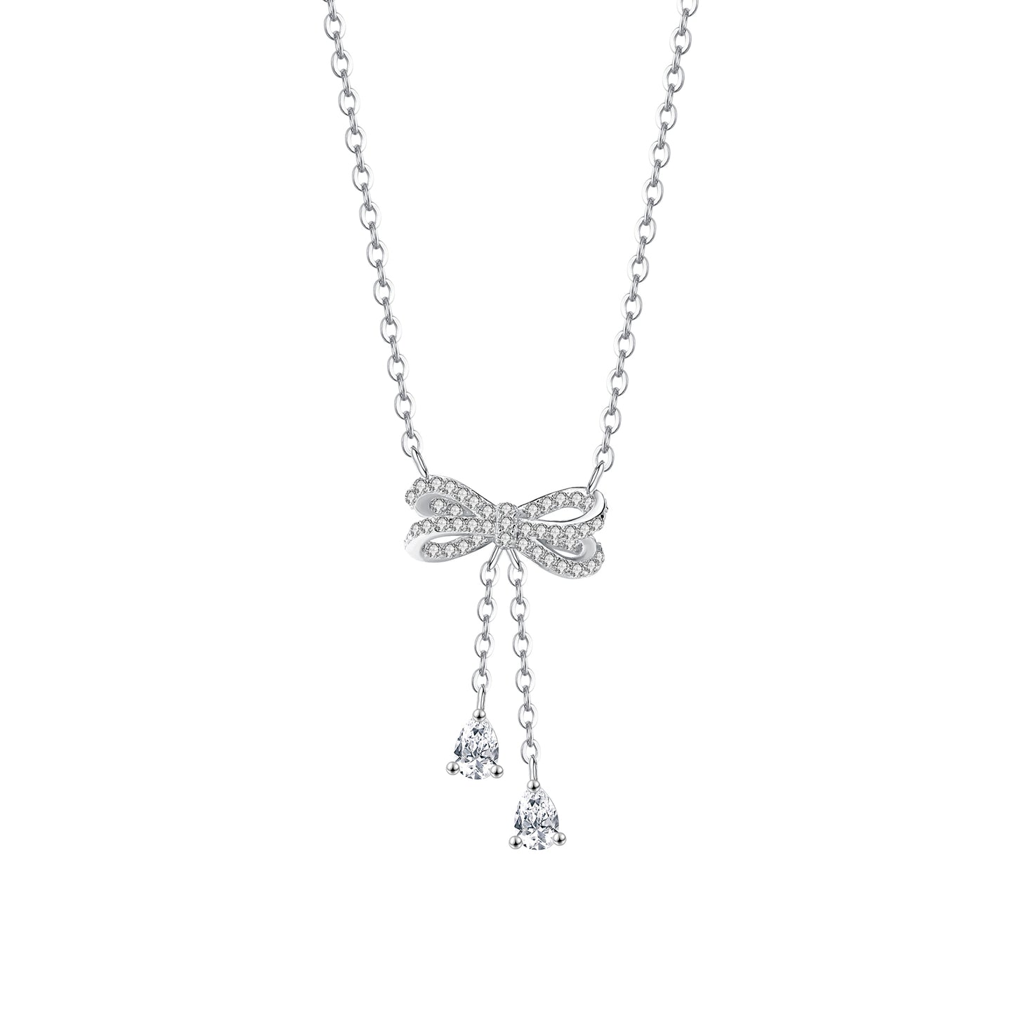 925 Sterling Silver Diamond Cz Studded Bow Necklace For Women & Girls