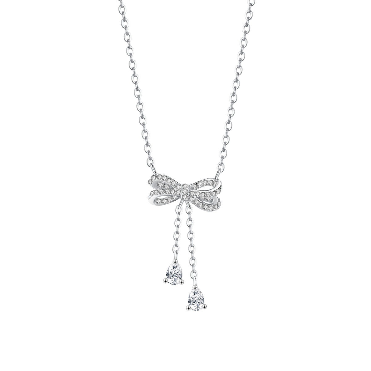 Diamond Cz Studded Bow Necklace