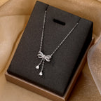 Diamond Cz Studded Bow Necklace
