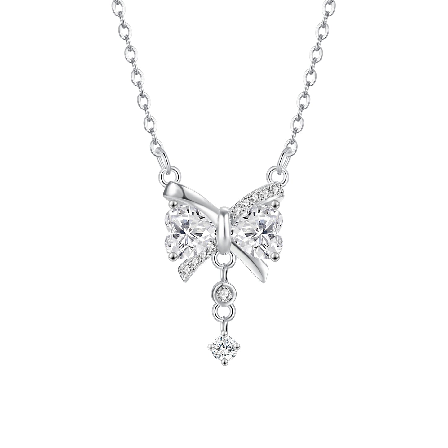 925 Sterling Silver Dangling Cz Butterfly Necklace For Women & Girls