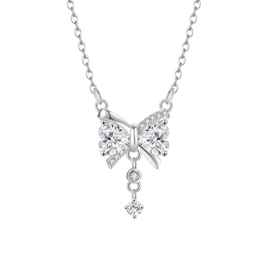 925 Sterling Silver Dangling Cz Butterfly Necklace For Women & Girls