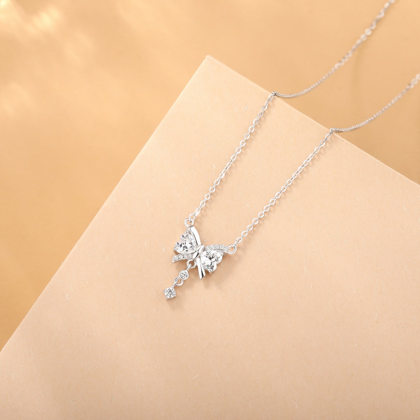 925 Sterling Silver Dangling Cz Butterfly Necklace For Women & Girls